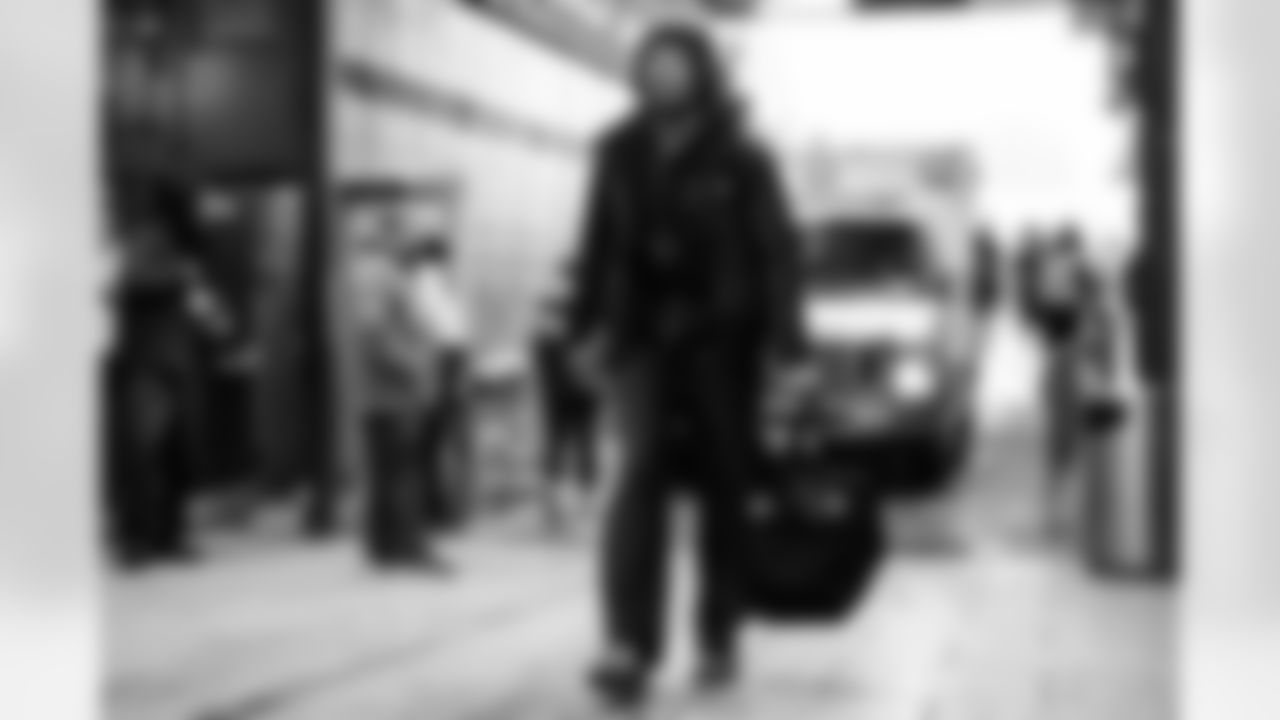 WR Mitch Tinsley arrives at Highmark Stadium ahead of Week 14 against the Buffalo Bills, Sunday, Dec. 7, 2025.