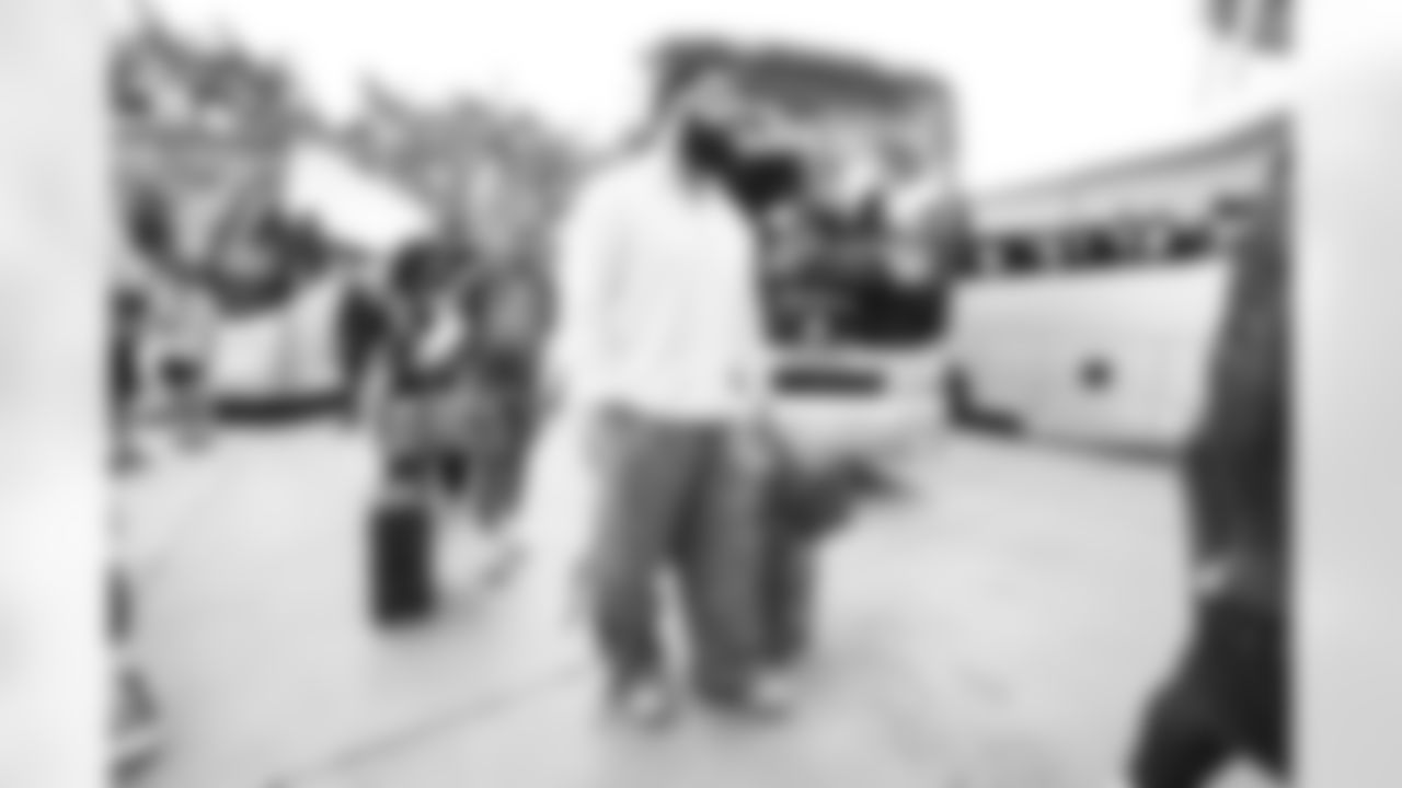 OL Cody Ford arrives at Hard Rock Stadium ahead of Week 16 against the Dolphins, Sunday, Dec. 21, 2025.