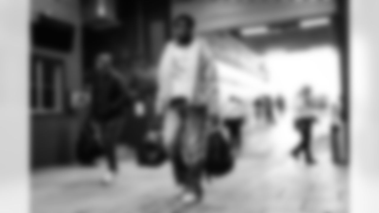 DE Cam Sample arrives at Highmark Stadium ahead of Week 14 against the Buffalo Bills, Sunday, Dec. 7, 2025.