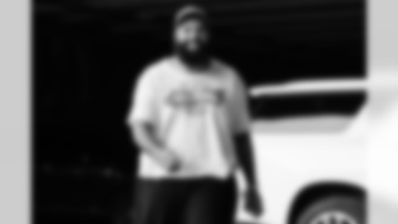 OL Cody Ford arrives to Paycor Stadium ahead of the start of training camp, Tuesday, July 22, 2025.