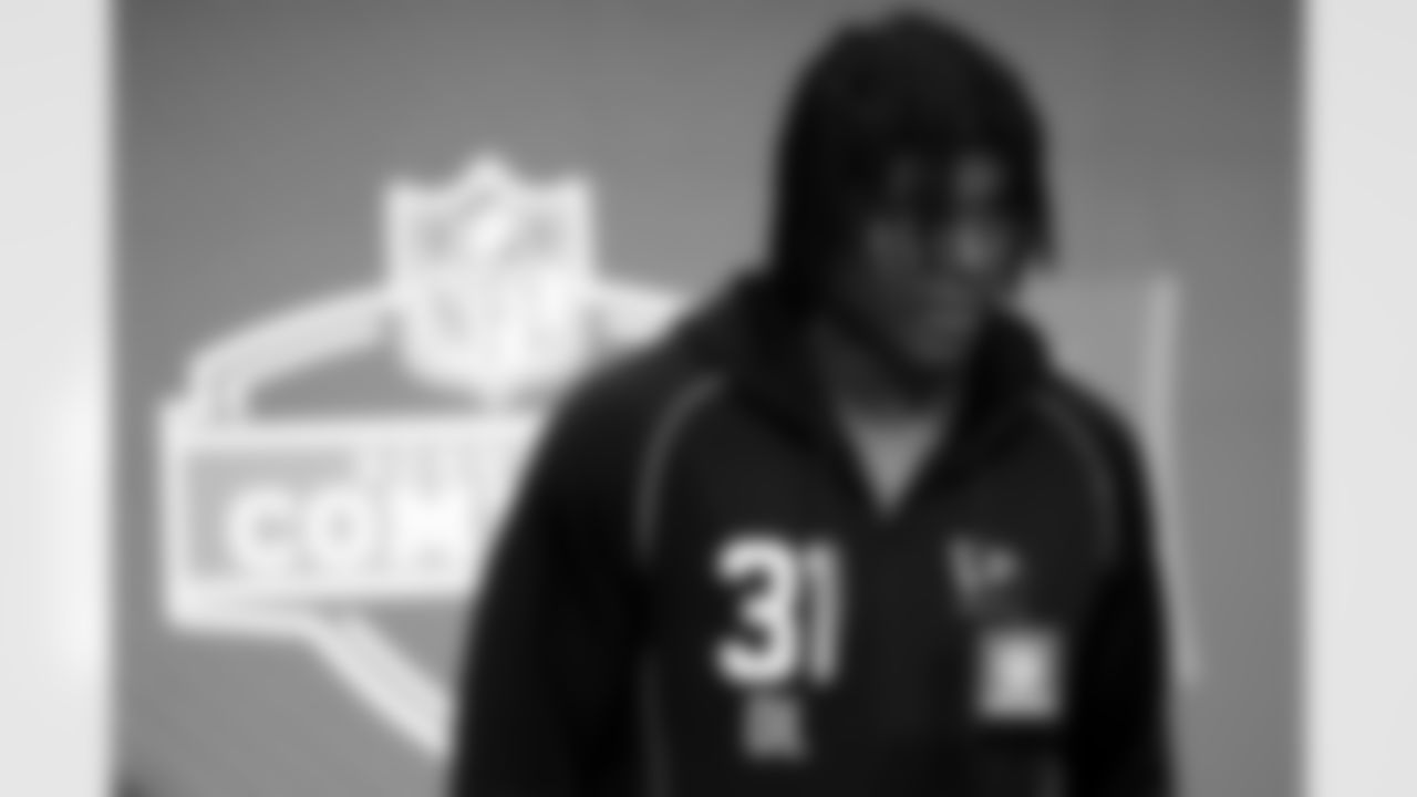 Texas Tech defensive lineman David Bailey (31) speaks during a press conference at the 2026 NFL Scouting Combine on Wednesday, February 25, 2026 in Indianapolis, Indiana. (Lauren Leigh Bacho/NFL)