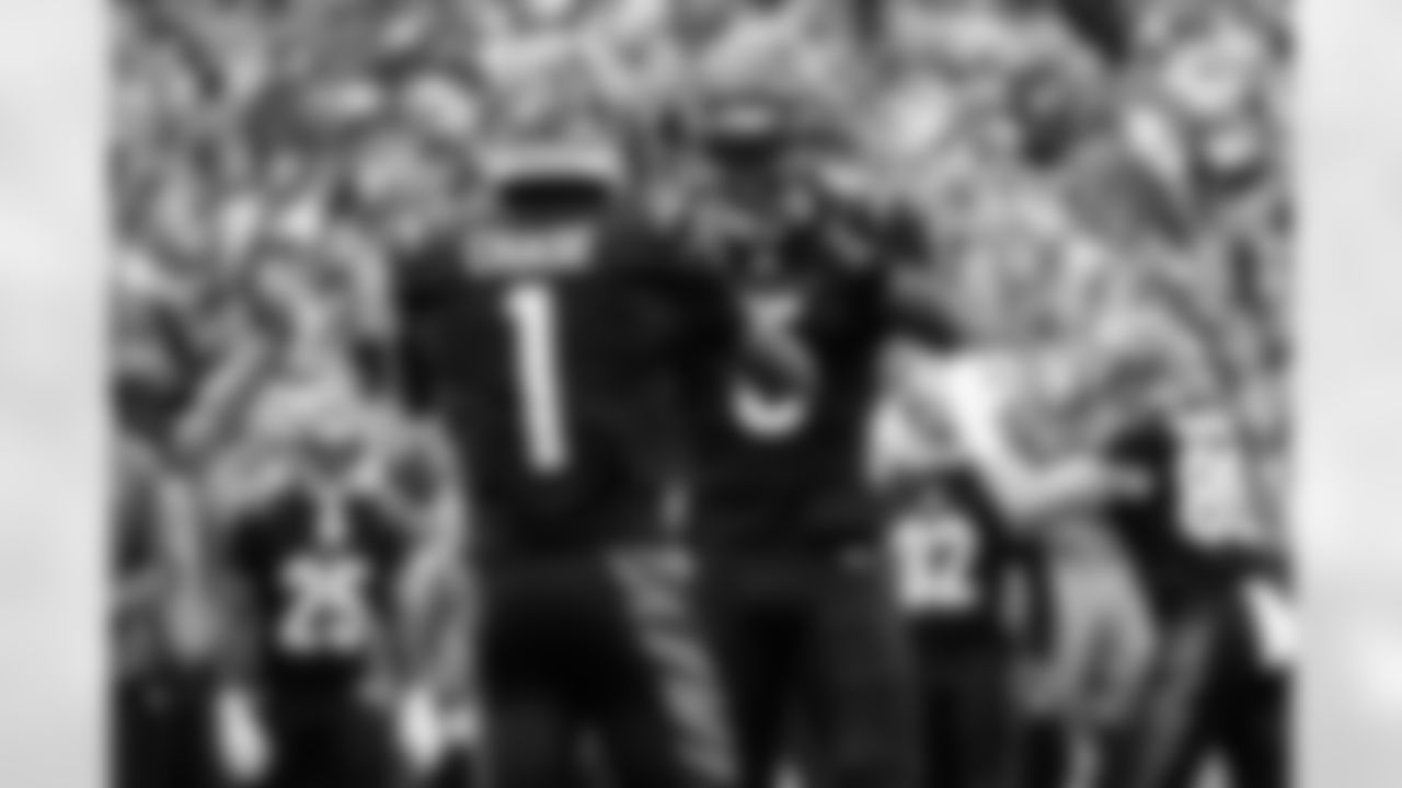 WRs Tee Higgins and Ja'Marr Chase celebrate a touchdown during Week 9 against the Chicago Bears at Paycor Stadium, Sunday, Nov. 2, 2025.