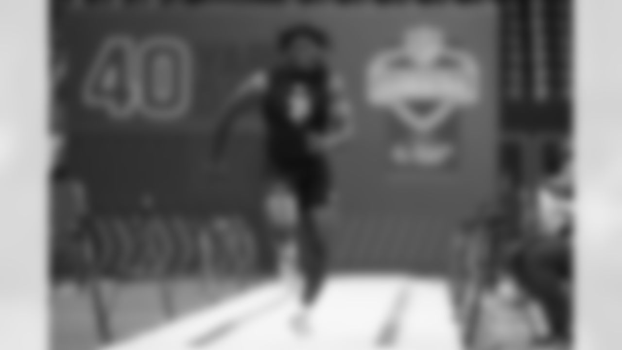 Texas Tech defensive lineman David Bailey (31) runs the 40-yard dash at the NFL football scouting combine in Indianapolis, Thursday, Feb. 26, 2026. (AP Photo/Julio Cortez)