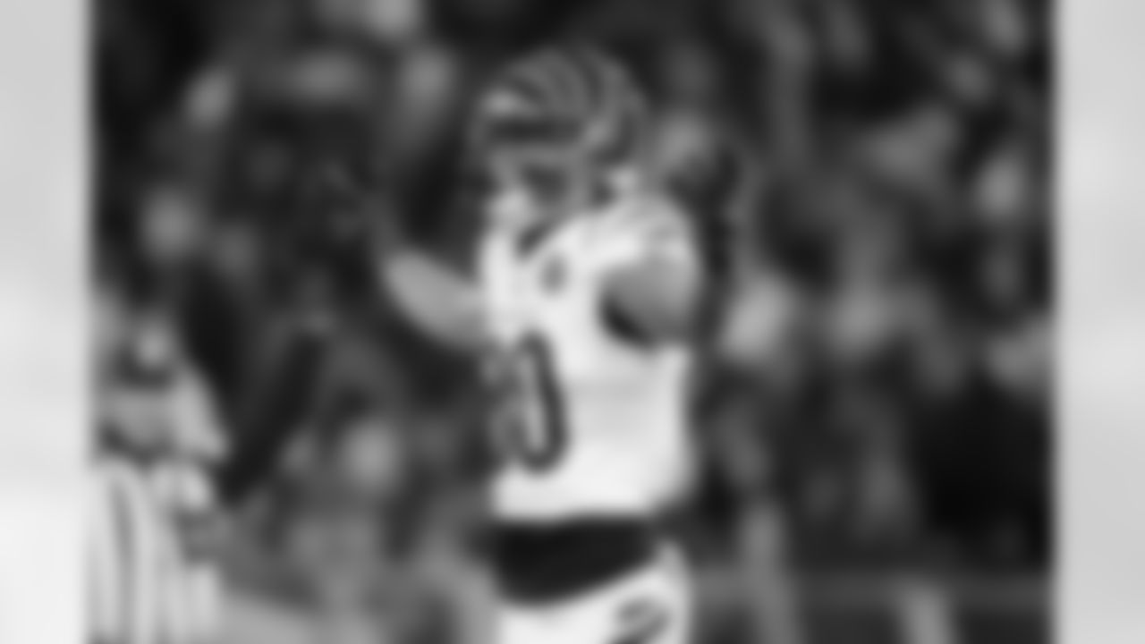 Cincinnati Bengals wide receiver Andrei Iosivas (80) celebrates during an NFL football game against the Baltimore Ravens on Thursday, November 27, 2025 in Baltimore, Maryland.