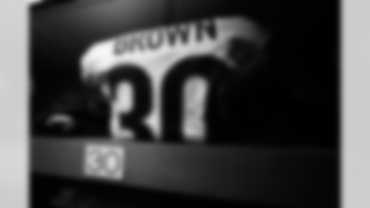 RB Chase Brown's jersey in the locker room ahead of Week 6 against the Packers in Green Bay, Sunday, Oct. 12, 2025.