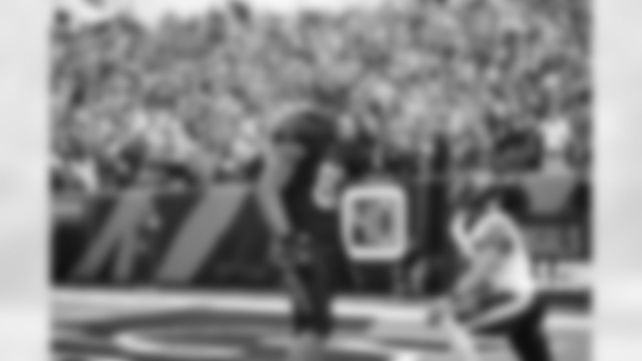 WR Mitch Tinsley celebrates a catch during Week 9 against the Chicago Bears at Paycor Stadium, Sunday, Nov. 2, 2025.