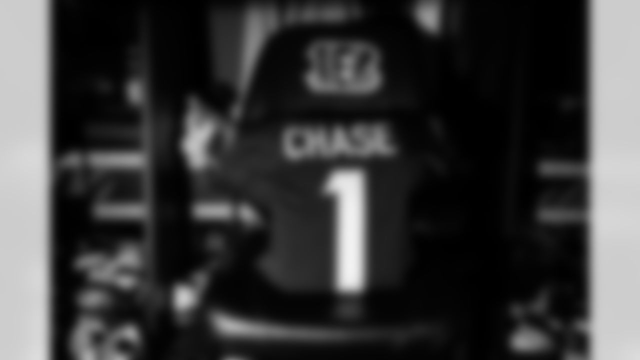 WR Ja'Marr Chase's jersey in the locker room at Paycor Stadium ahead of Week 8 against the New York Jets, Sunday, Oct. 26, 2025.