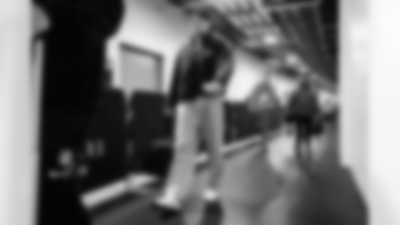 WR Charlie Jones arrives at Acrisure Stadium ahead of Week 11 against the Steelers in Pittsburgh, Sunday, Nov. 16, 2025.