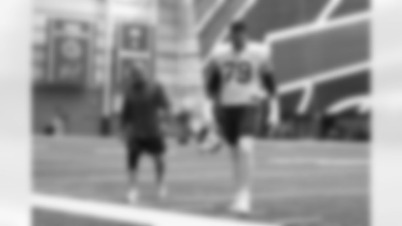 Barry Rubin, Spencer Brown (79). Buffalo Bills Training Camp, August 20, 2025 at Buffalo Bills Training Facility.