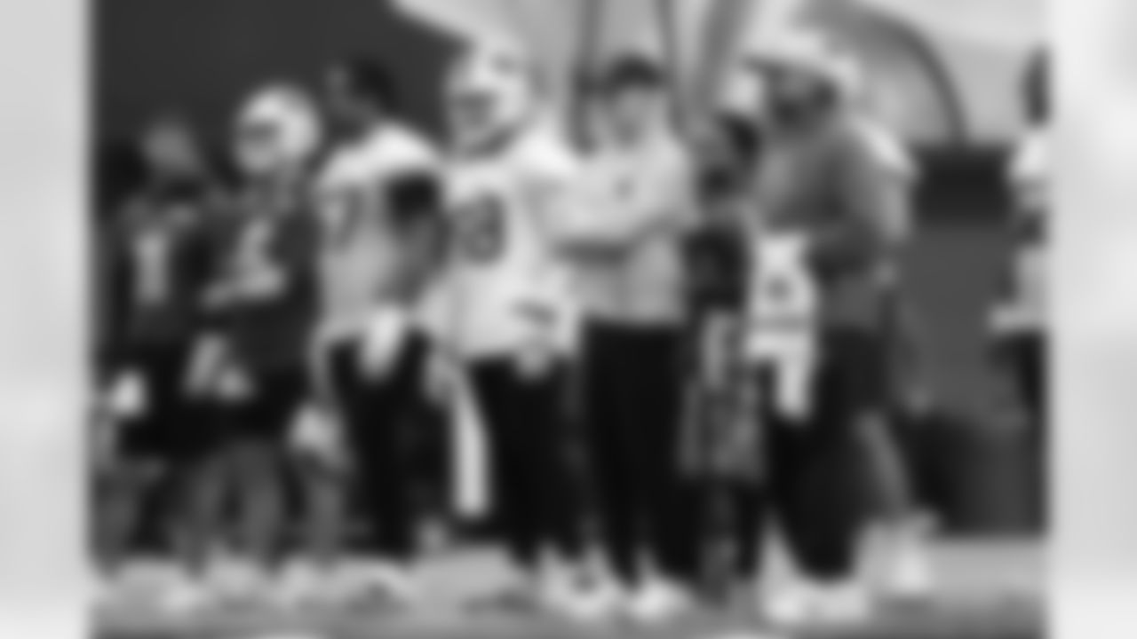 Travis Clayton (67), Tylan Grable (68), Sean McDermott, Nate Breske. Buffalo Bills Wild Card Week Friday Practice, January 09, 2026 at Buffalo Bills Training Center.