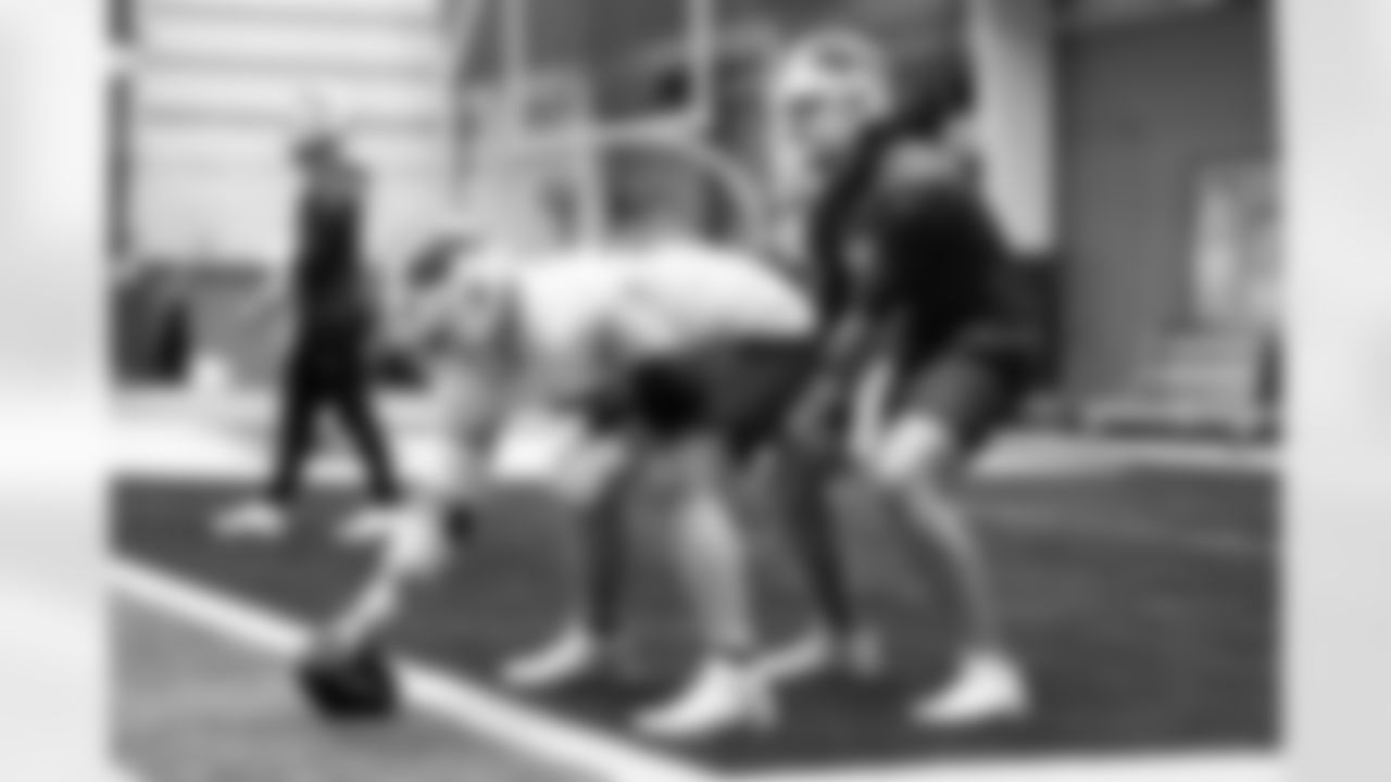 Connor McGovern (66), Josh Allen (17). Buffalo Bills Divisional Round Practice, January 14, 2026 at Buffalo Bills Training Center.