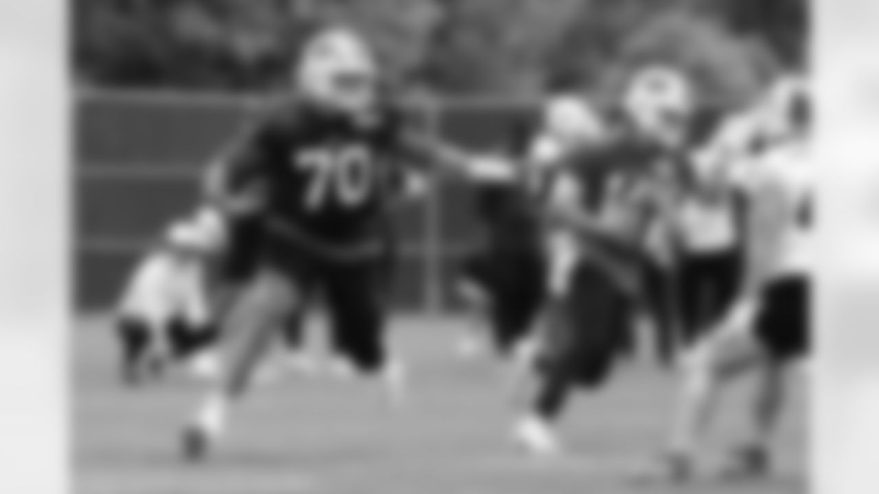 Alec Anderson (70), Mike White (14). Buffalo Bills OTA workouts, June 03, 2025 at the Buffalo Bills Training Center.