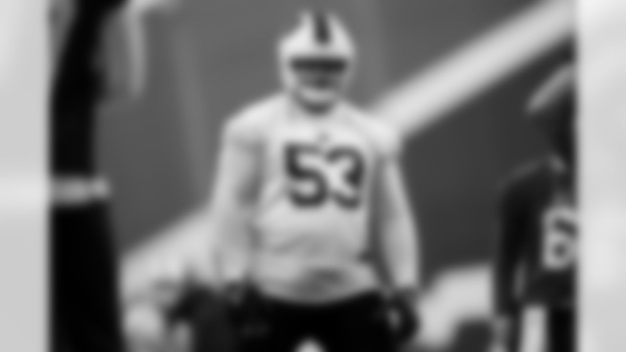 Kendrick Green (53). Buffalo Bills Week 15 Practice, December 12, 2025 at Buffalo Bills Training Center.