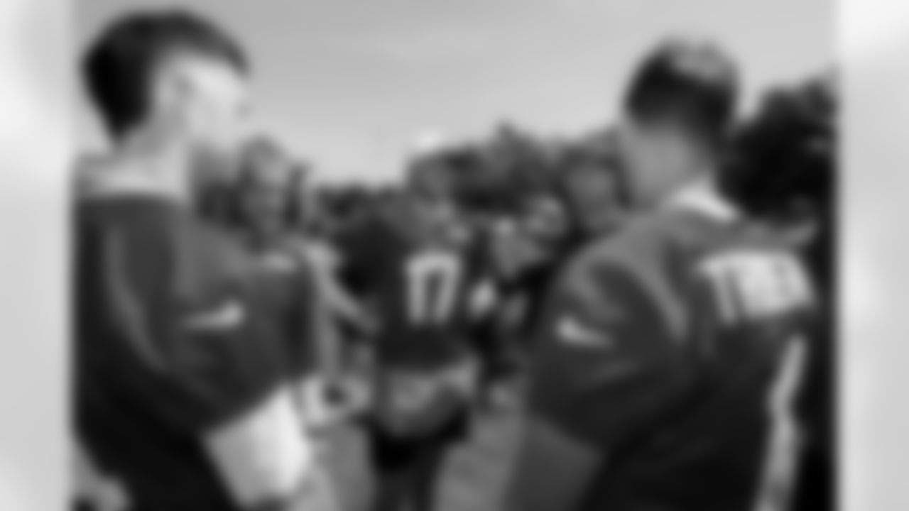 Josh Allen (17), Joe Brady, Shane Buchele (6). Buffalo Bills Training Camp, July 24, 2025 at St. John Fisher University.
