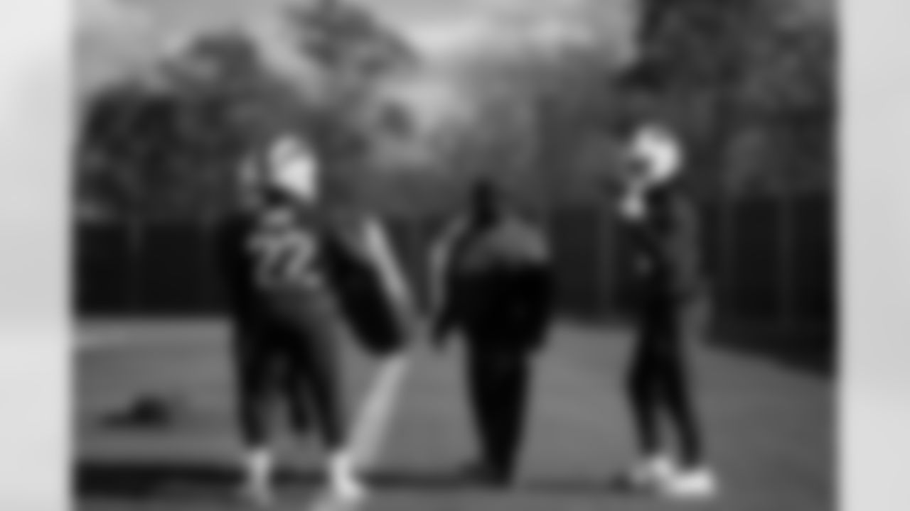 Kelly Skipper, James Cook (4), Ray Davis (22). Buffalo Bills Week 10 Practice, November 06, 2025 at Buffalo Bills Training Center.