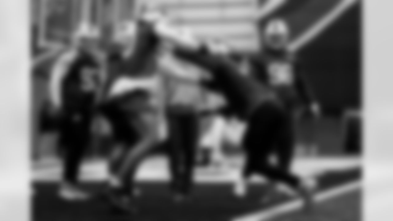 Greg Rousseau (50), Morgan Fox (51). Buffalo Bills Week 16 Practice, December 18, 2025 at Buffalo Bills Training Center.