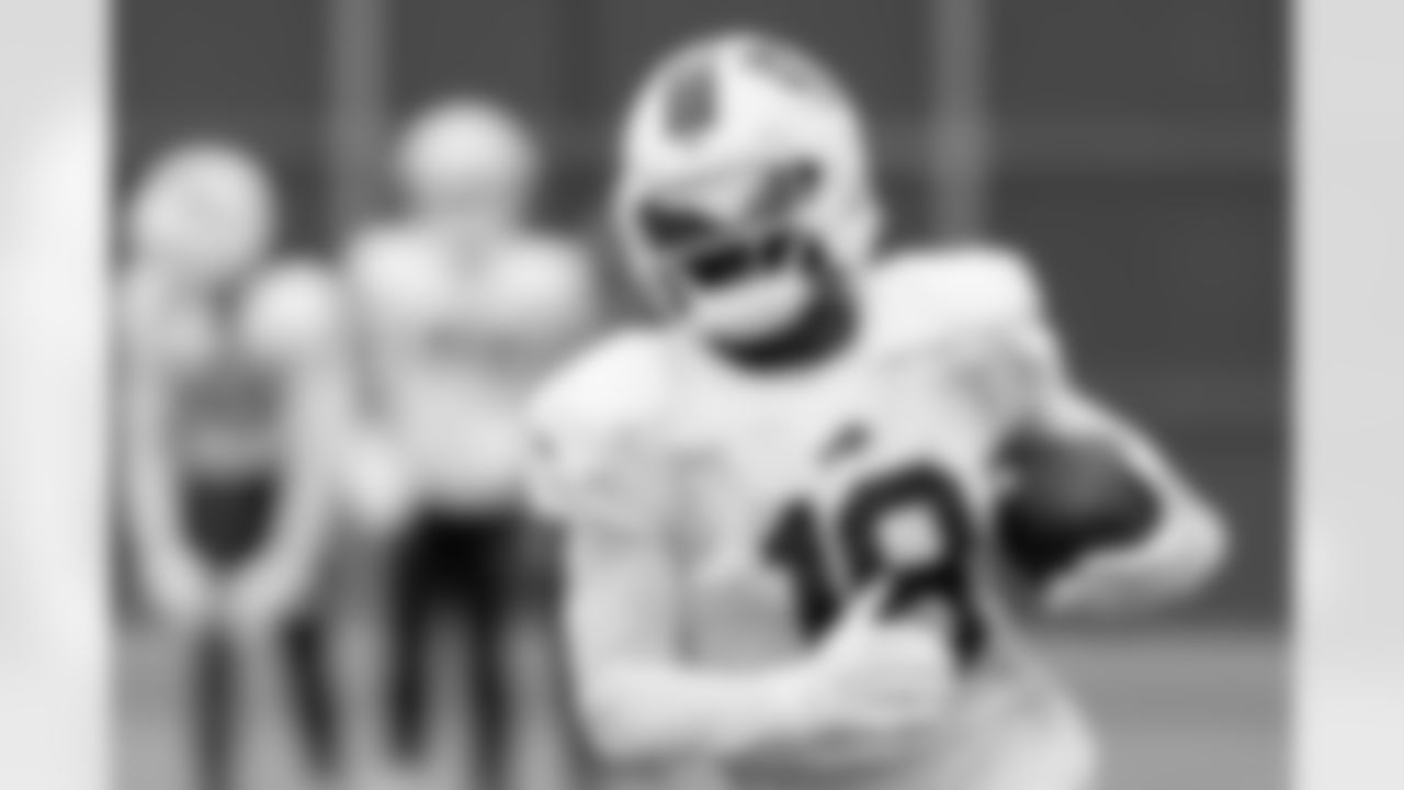 Elijah Moore (18). Buffalo Bills Training Camp, August 19, 2025 at Buffalo Bills Training Facility.