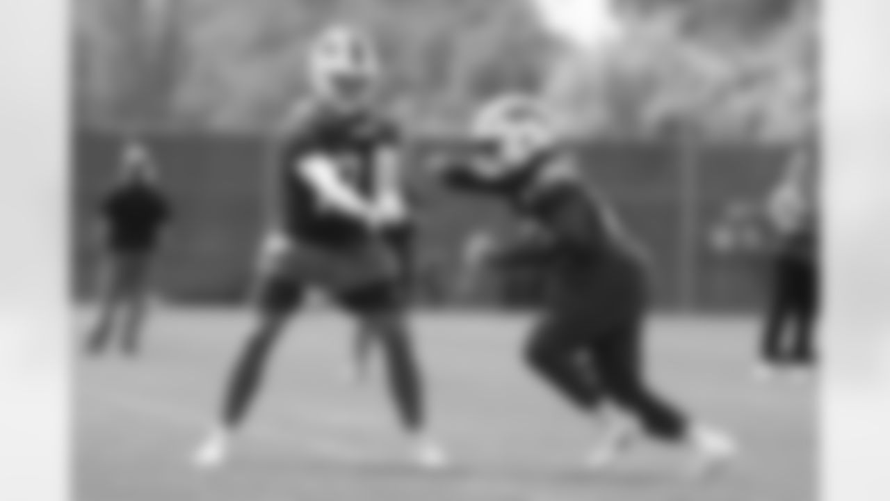 Josh Allen (17), Ray Davis (22). Buffalo Bills Mandatory Minicamp, June 12, 2025 at the Buffalo Bills Training Center.