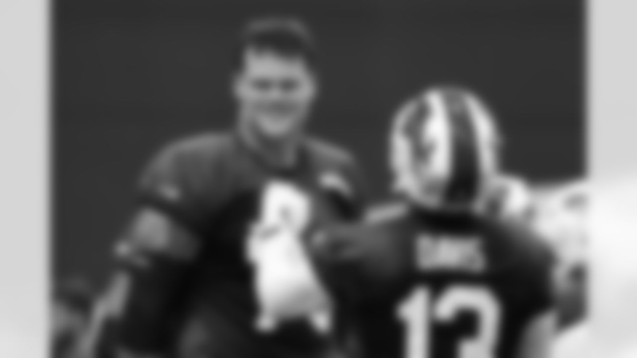 Spencer Brown (79), Gabe Davis (13). Buffalo Bills Week 9 Practice, October 30, 2025 at the Buffalo Bills Training Center.