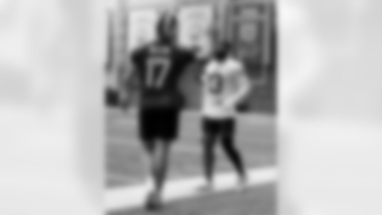 Gabe Davis (13), Josh Allen (17). Buffalo Bills Week 13 Practice, November 26, 2025 at Buffalo Bills Training Center.