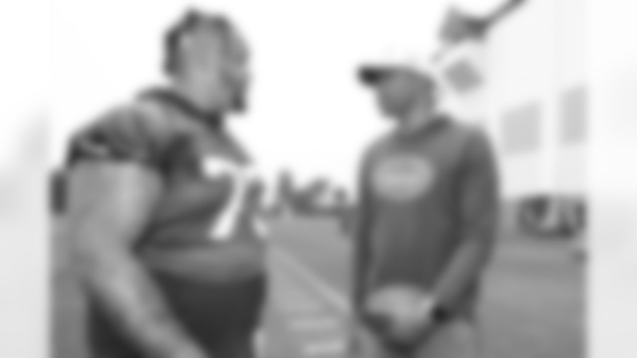 Vince Carter, Dion Dawkins (73). Buffalo Bills OTA workouts, May 27, 2025 at the Buffalo Bills Training Center.