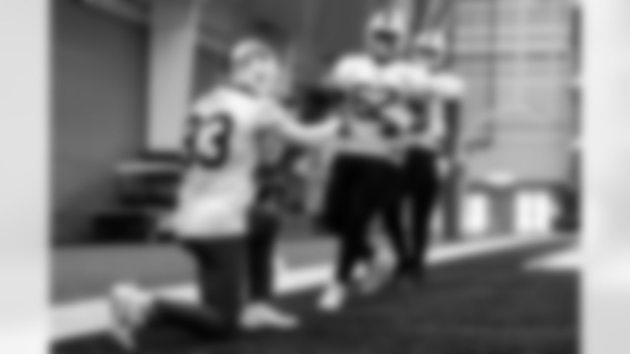 Sedrick Van Pran-Granger (62), Keleki Latu (83). Buffalo Bills Week 15 Practice, December 12, 2025 at Buffalo Bills Training Center.