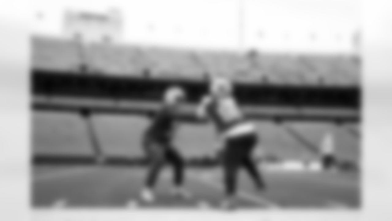 T.J. Sanders (98), Morgan Fox (75). Buffalo Bills Week 11 Practice, November 14, 2025 at Highmark Stadium.