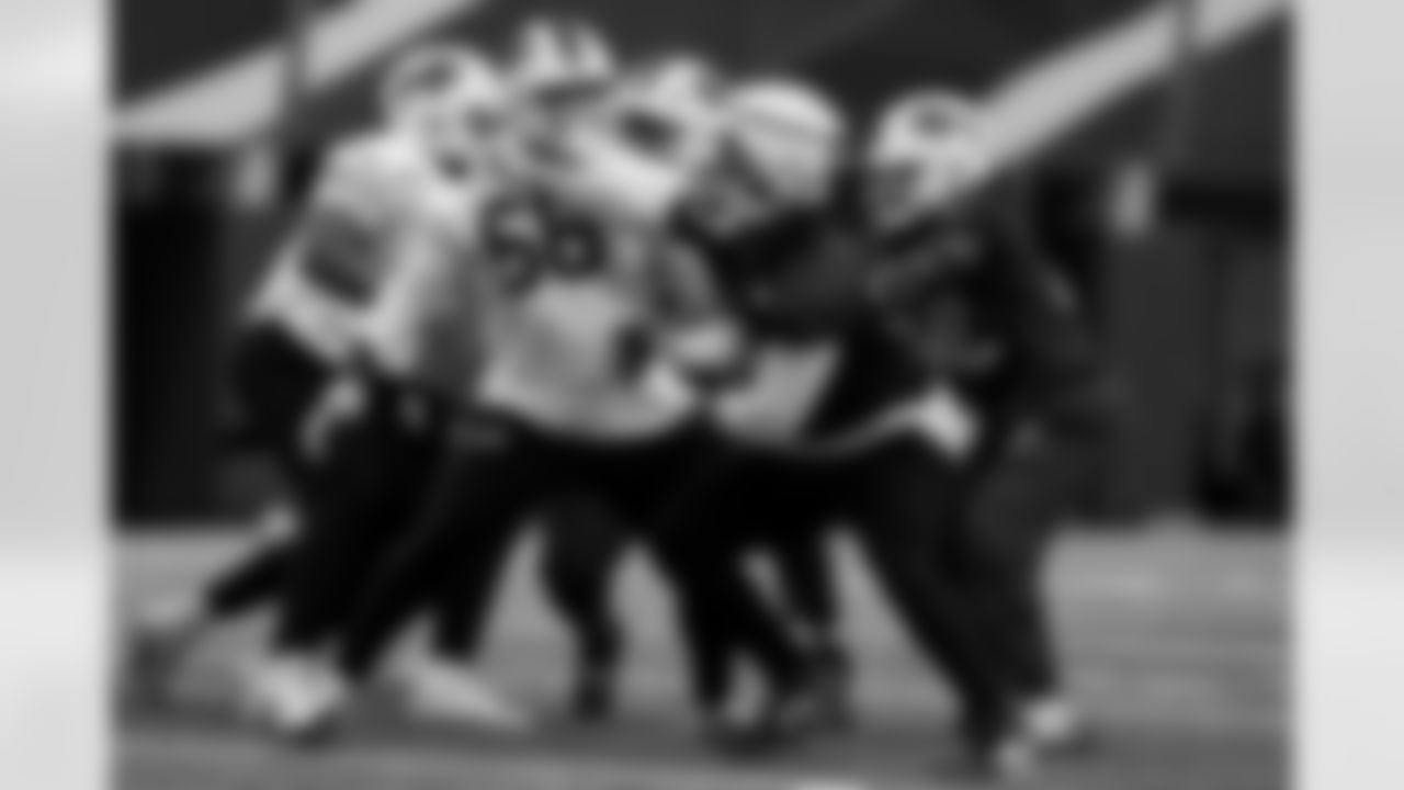 Tylan Grable (68), T.J. Sanders (98). Buffalo Bills Week 13 Practice, November 26, 2025 at Buffalo Bills Training Center.