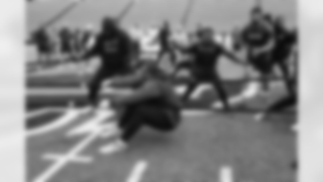Richard Gouraige, DeWayne Carter, A.J. Epenesa. Buffalo Bills players compete in a four-way tug of war during Phase Two of voluntary off-season workouts, May 19, 2025 at Highmark Stadium.