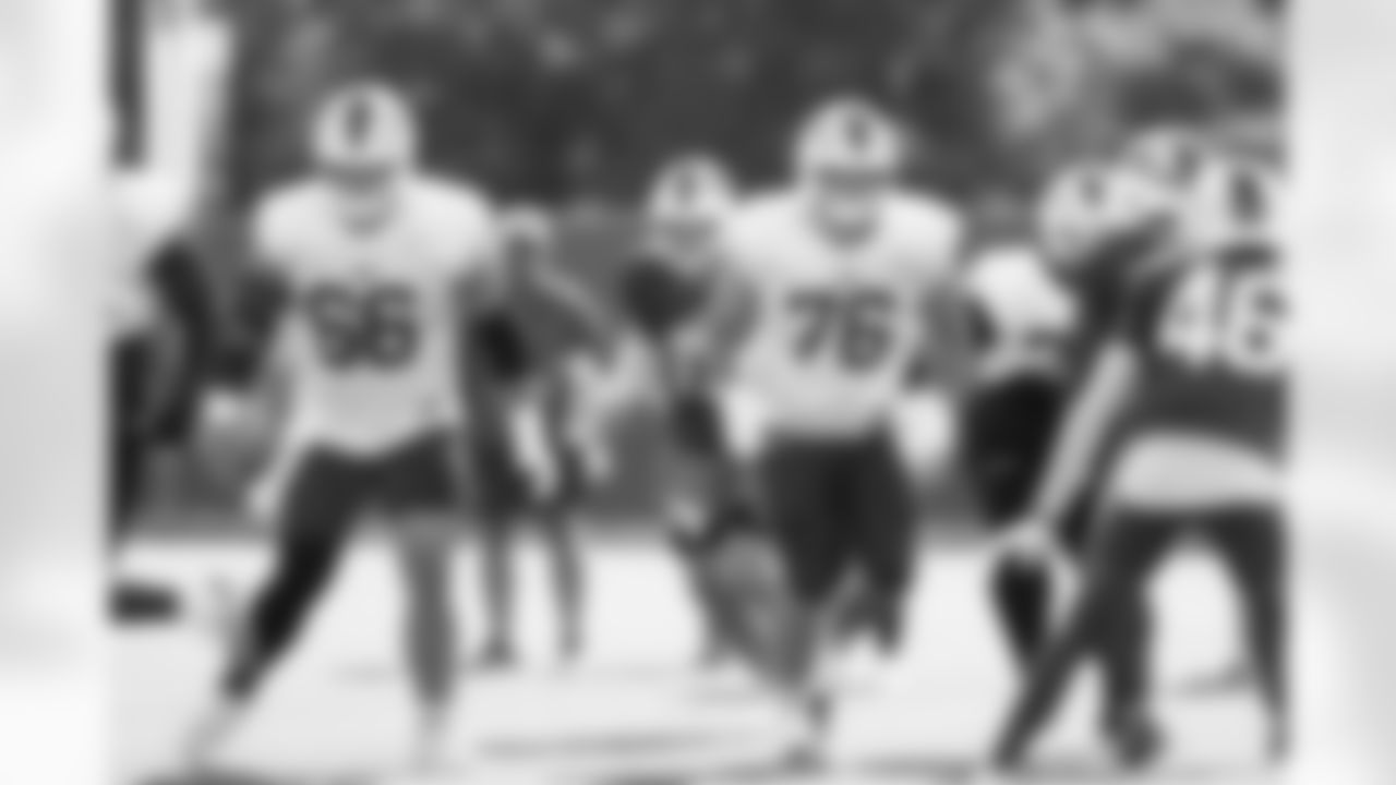 Connor McGovern (66), David Edwards (76). Buffalo Bills Training Camp, August 27, 2025 at Buffalo Bills Training Facility.