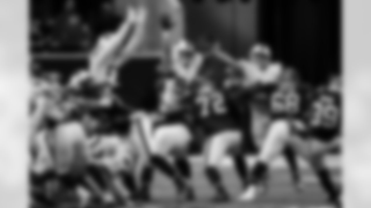 Landon Jackson (94), Joe Andreessen (44), Greg Rousseau (50). Atlanta Falcons vs Buffalo Bills, Regular Season, October 13, 2025 at Mercedes-Benz Stadium.