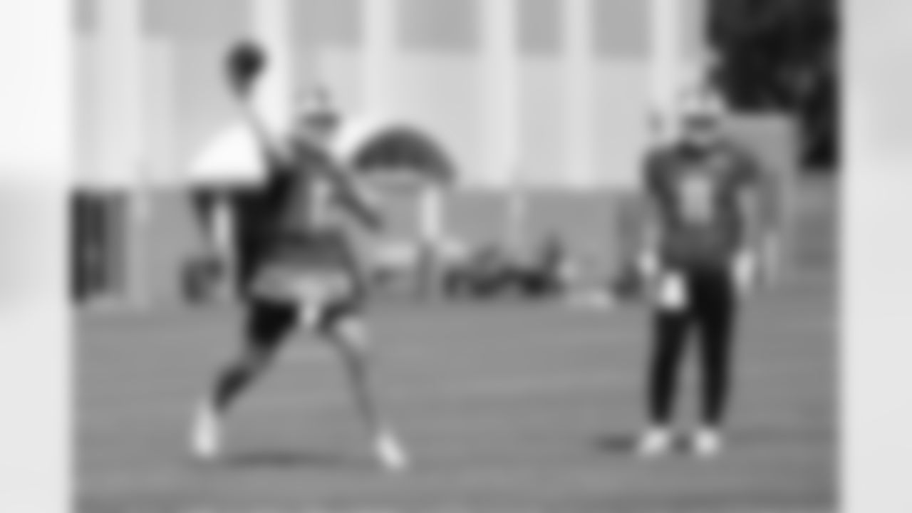 Josh Allen (17), Mitchell Trubisky (11). Buffalo Bills Training Camp, August 27, 2025 at Buffalo Bills Training Facility.