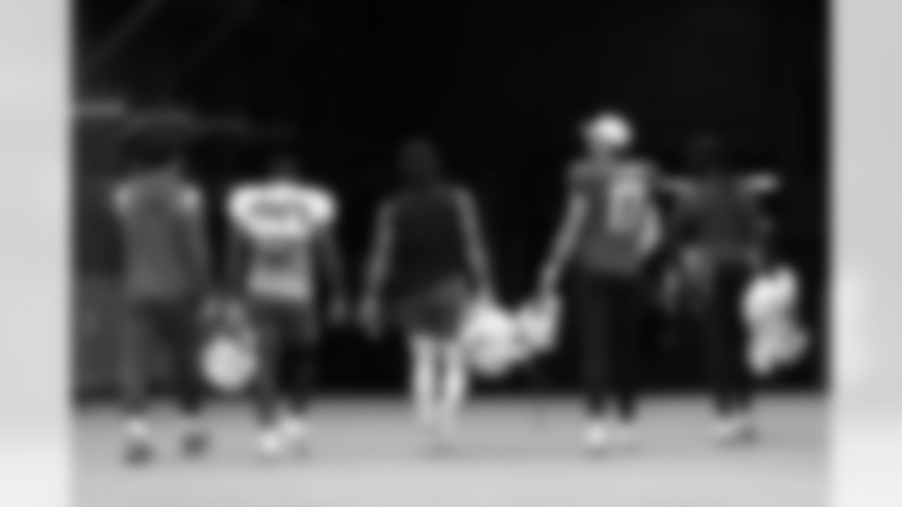 Khalil Shakir (10), Frank Gore Jr (20), Ty Johnson (26), Josh Allen (17), Deon Cain (32). Buffalo Bills Training Camp, August 21, 2025 at Buffalo Bills Training Facility.