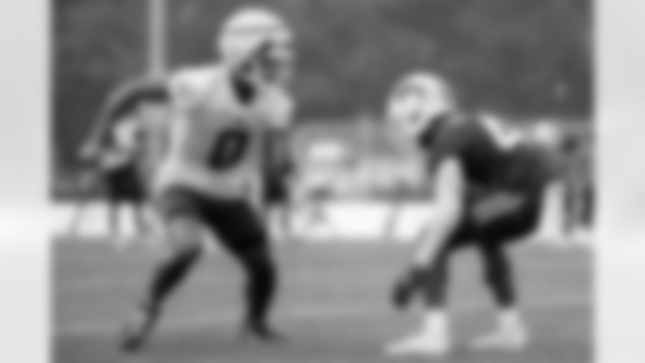 Keon Coleman (0), Christian Benford (47). Buffalo Bills Training Camp, July 27, 2025 at St. John Fisher University.