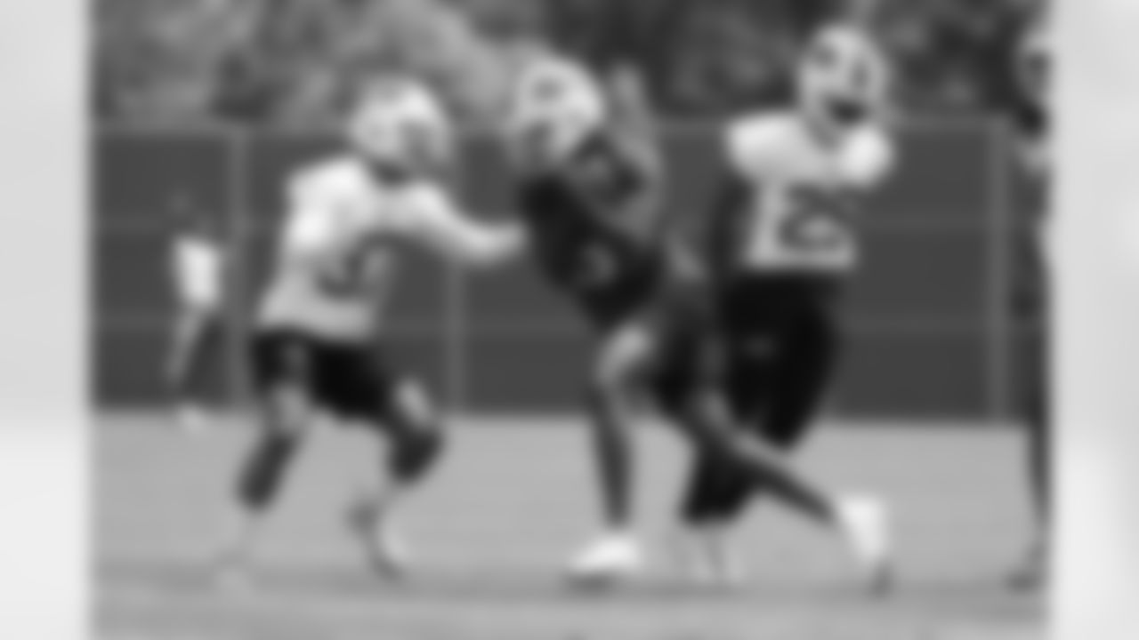 Kaden Prather (81), Brandon Codrington (29), Jordan Hancock (37). Buffalo Bills Mandatory Minicamp, June 11, 2025 at the Buffalo Bills Training Center.