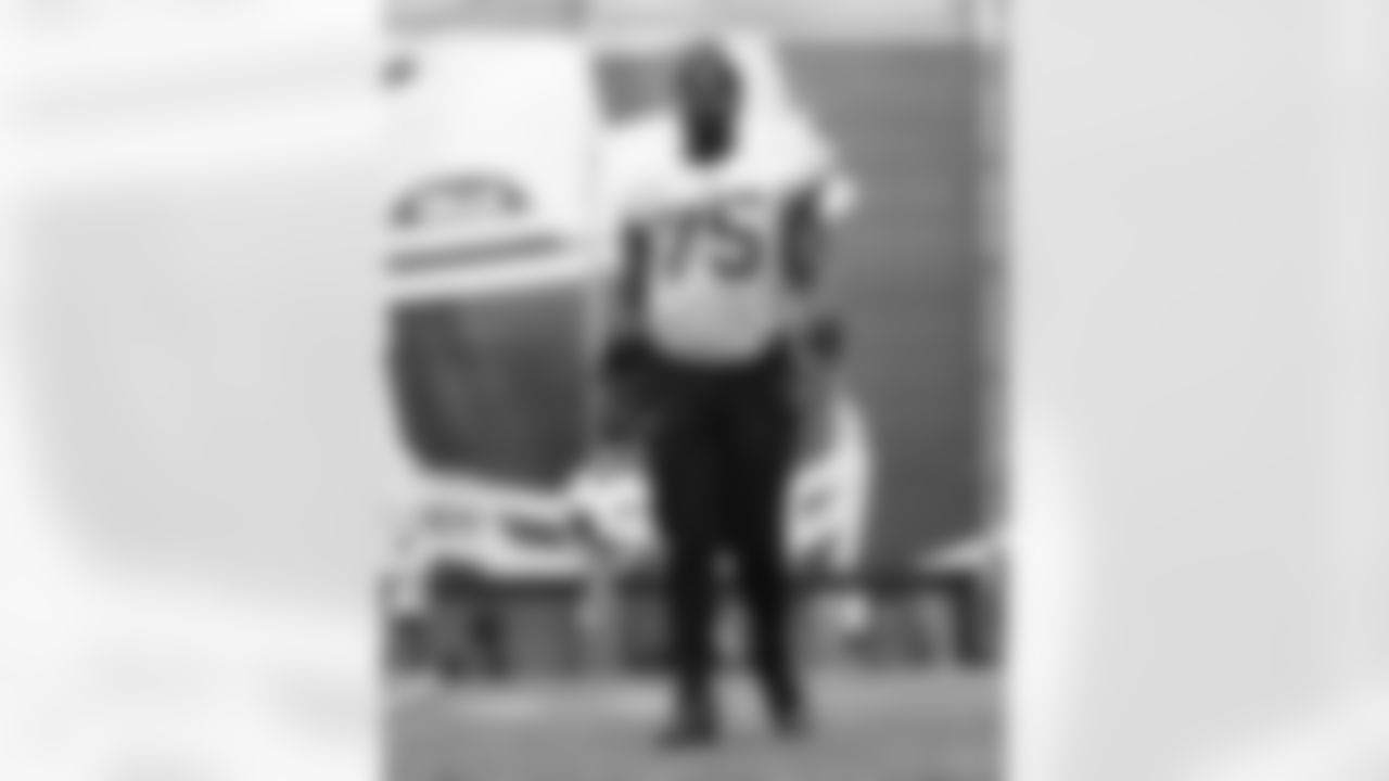 Richard Gouraige (75). Buffalo Bills Training Camp, August 13, 2025 at Buffalo Bills Training Facility.