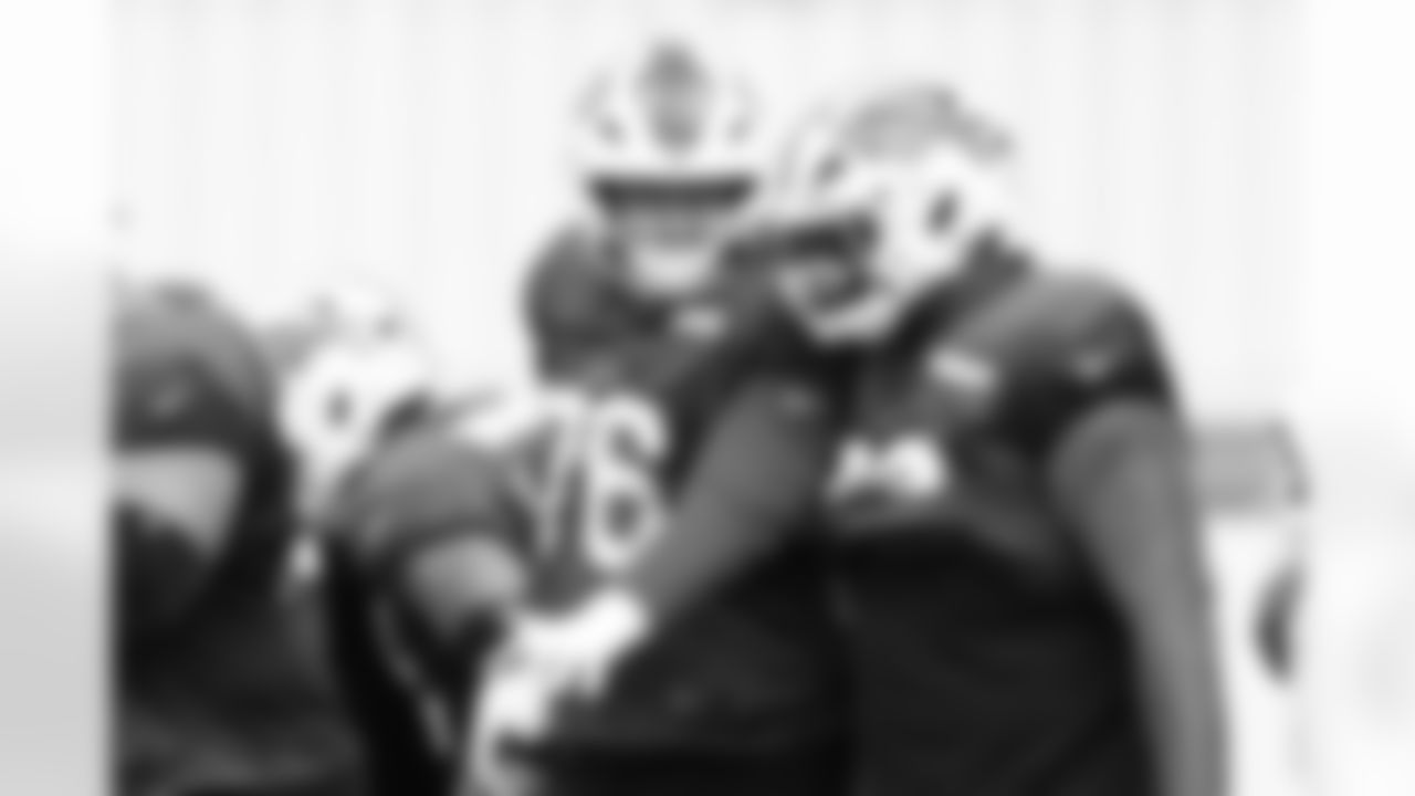 David Edwards (76), Dion Dawkins (73). Buffalo Bills Week 4 Practice, September 24, 2025 at the Buffalo Bills Training Center.