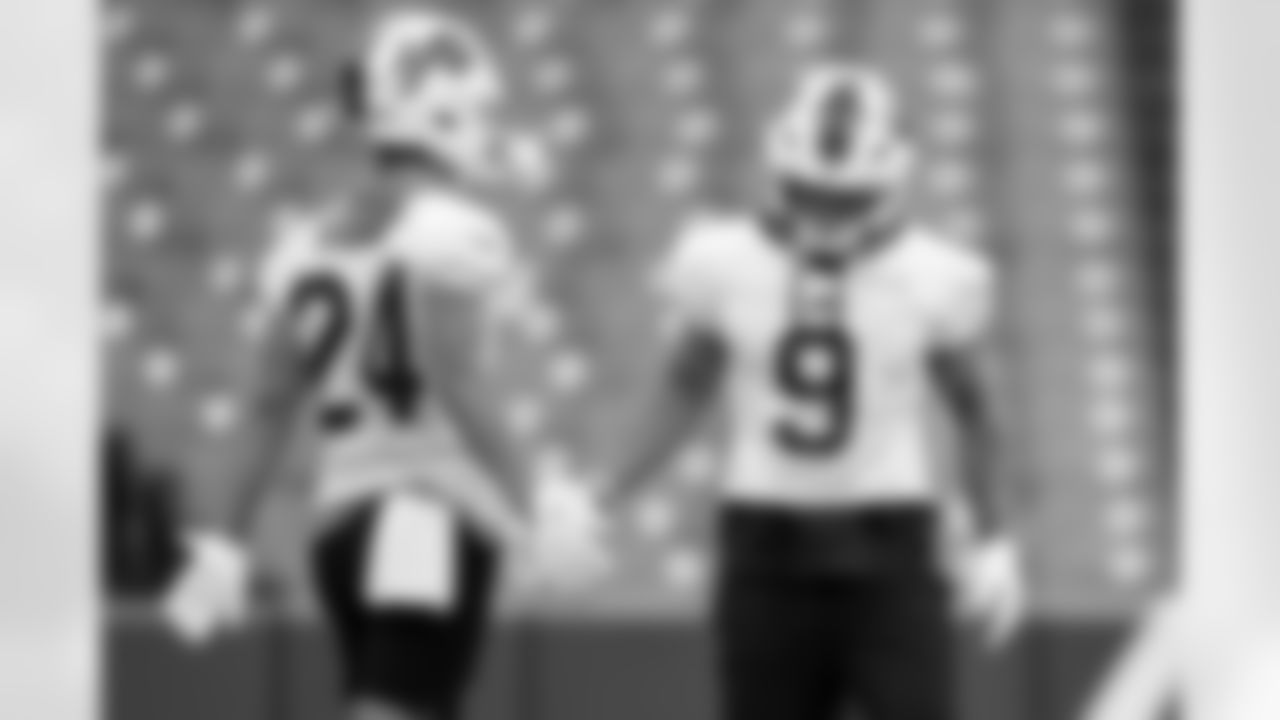 Cole Bishop (24) , Taylor Rapp (9). Buffalo Bills week 3 Saturday practice, September 21, 2024 at Highmark Stadium.