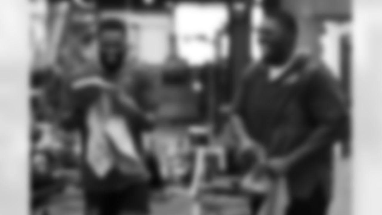 Christian Benford (47), DeShawn Williams (93). Buffalo Bills begin voluntary off-season workouts in the weight room, April 16, 2024 at One Bills Drive.