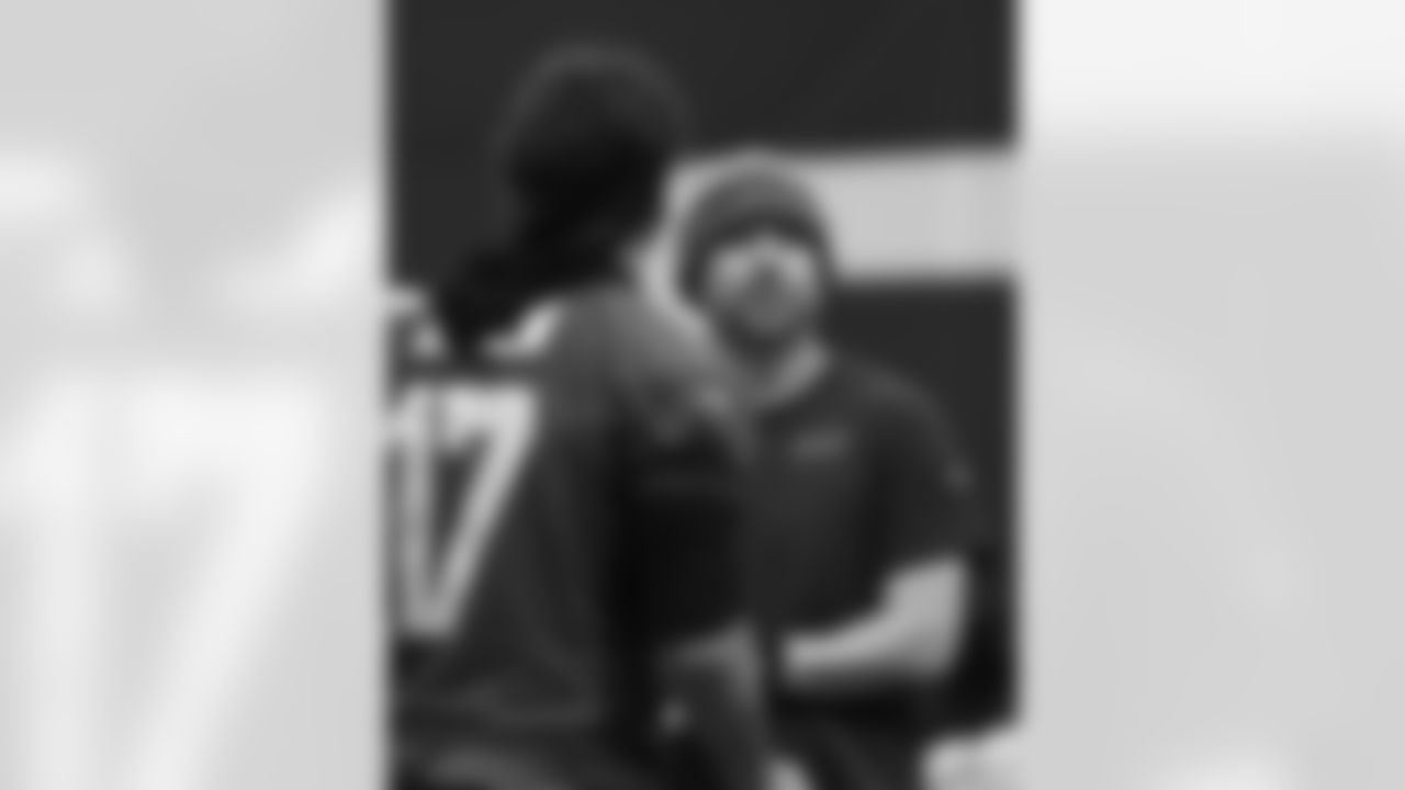 Josh Allen (17), Joe Brady. Buffalo Bills Wild Card Week Friday Practice, January 09, 2026 at Buffalo Bills Training Center.