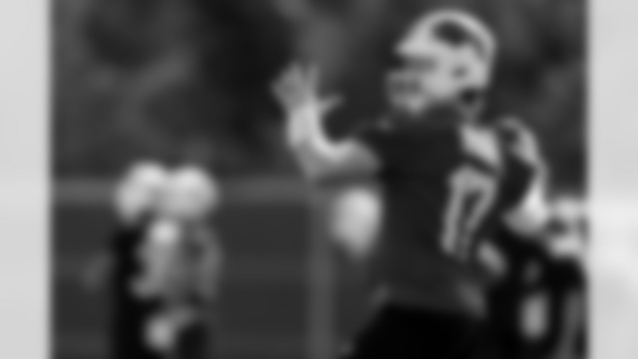 Josh Allen (17). Buffalo Bills Training Camp, August 28, 2025 at Buffalo Bills Training Facility.