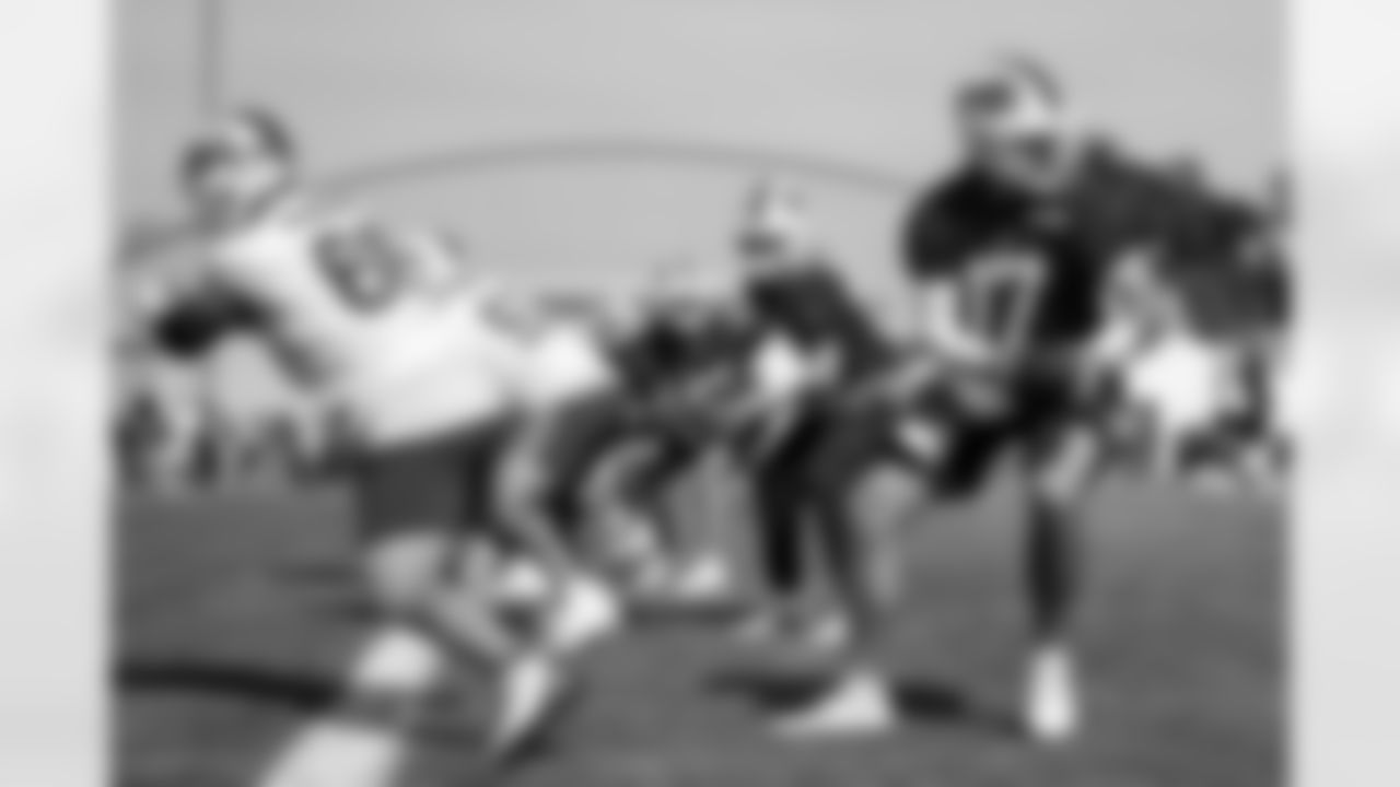 Connor McGovern (66), Josh Allen (17). Buffalo Bills Training Camp, July 24, 2025 at St. John Fisher University.