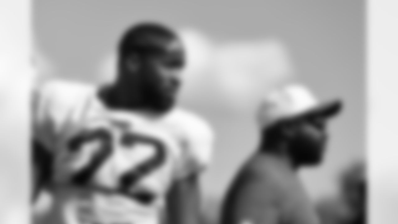 Ray Davis (22), Kelly Skipper. Buffalo Bills Training Camp, August 27, 2025 at Buffalo Bills Training Facility.