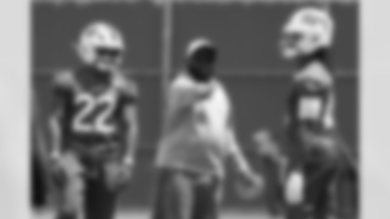 Ray Davis (22), Kelly Skipper, James Cook (4). Buffalo Bills Mandatory Minicamp, June 10, 2025 at the Buffalo Bills Training Center.