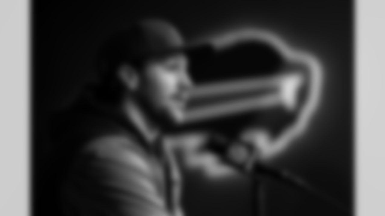 Josh Allen speaks during Joe Brady's First Day as Head Coach, January 29, 2026 at One Bills Drive.