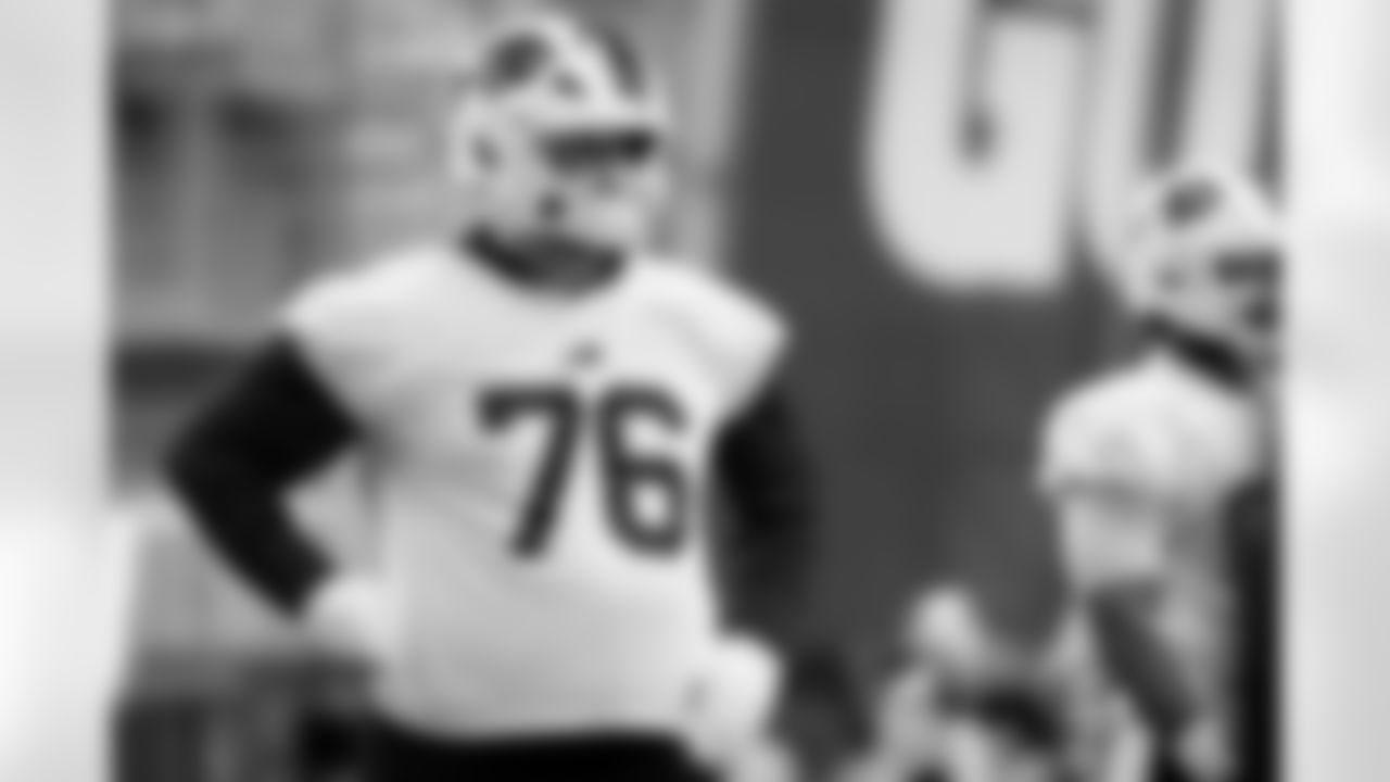 David Edwards (76). Buffalo Bills Wild Card Week Thursday Practice, January 08, 2026 at Buffalo Bills Training Center.