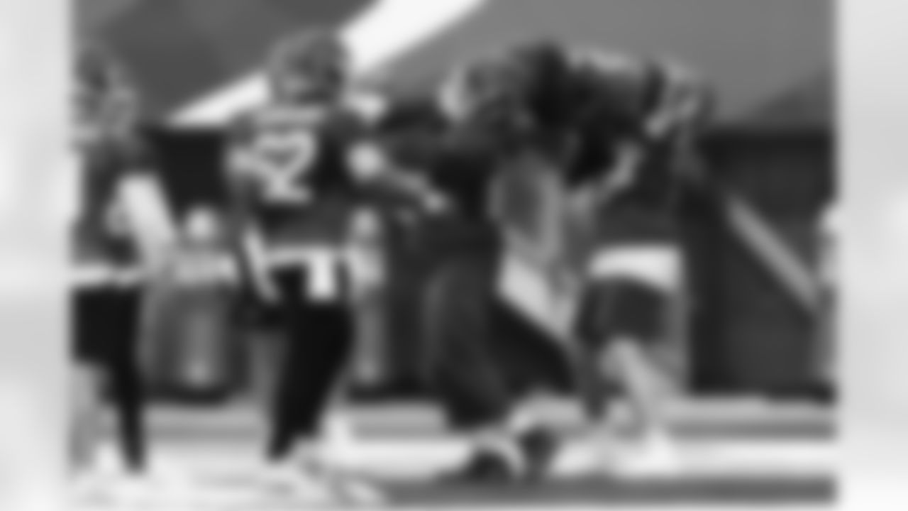 Sedrick Van Pran-Granger (62), O'Cyrus Torrence (64), Ray Davis (22), Alec Anderson (70). Buffalo Bills Week 18 Practice, January 02, 2026 at Highmark Stadium.