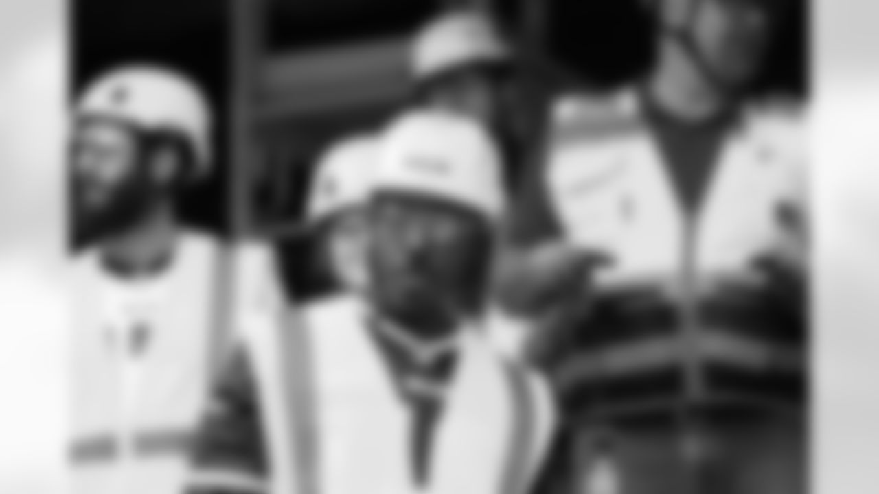 Rishawn Sonubi looks on as first seats are installed at Buffalo Bills New Highmark Stadium, May 06, 2025.