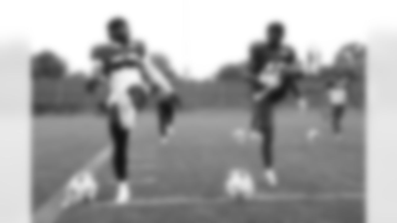 Cam Lewis (39), Ja'Marcus Ingram (46). Buffalo Bills Training Camp, August 20, 2025 at Buffalo Bills Training Facility.