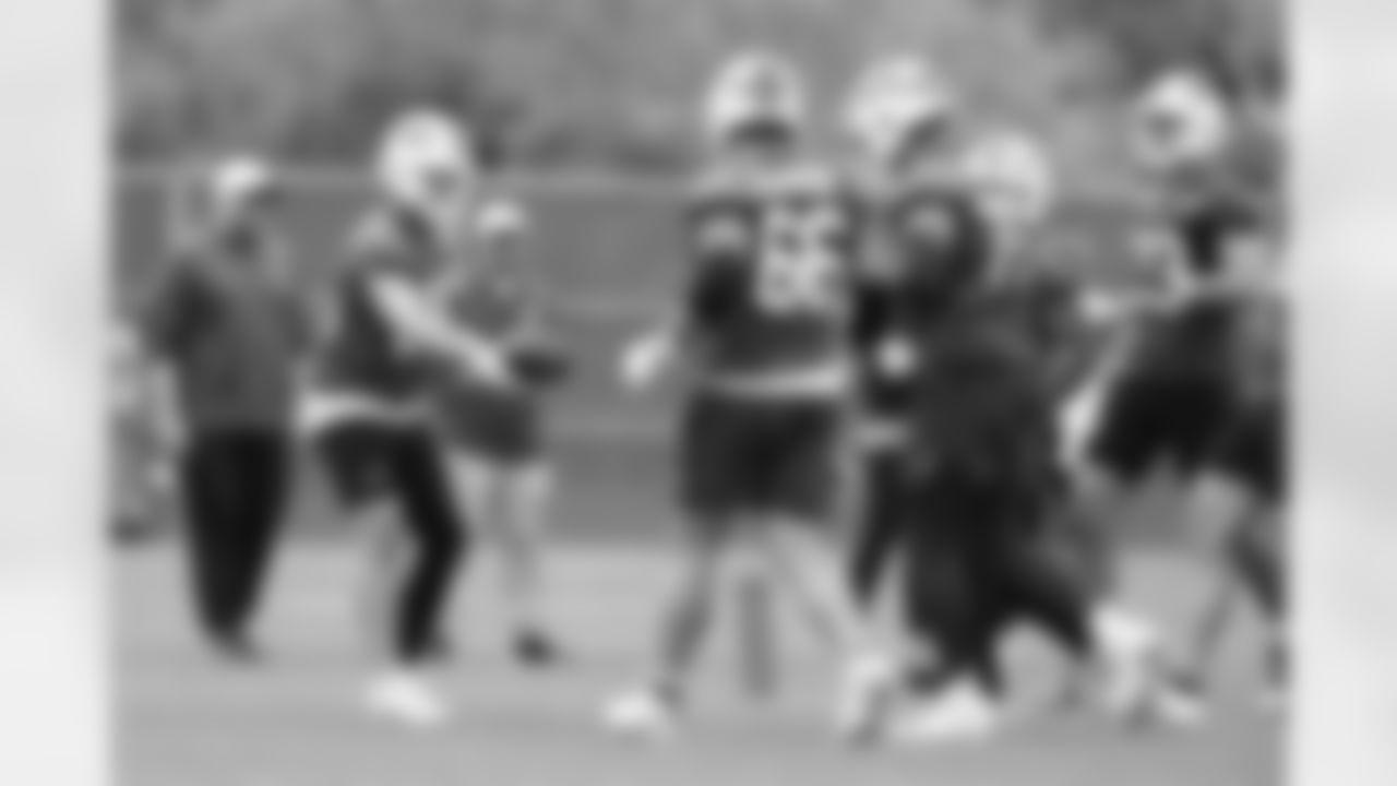 Dalton Kincaid (86), Connor McGovern (66), Spencer Brown (79). Buffalo Bills OTA workouts, May 27, 2025 at the Buffalo Bills Training Center.